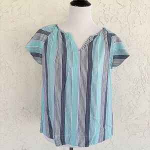 St. John's Bay Teal and Navy Striped Blouse